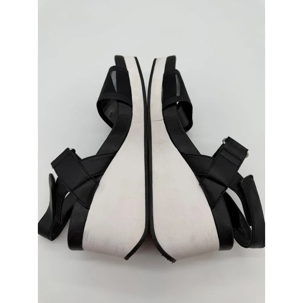 Nurture Profoam Black White Platform Wedge Sandals Square Toe Mesh‎ Strap 7.5M